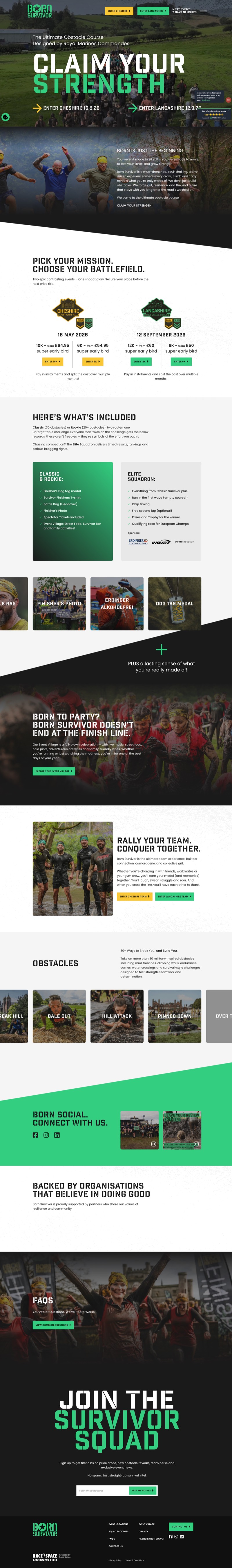 Full-page preview of the Born Survivor website designed by SJH Studio